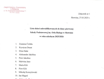 Lista dzieci zakwalifikowanych do I klasy - zdjęcie2