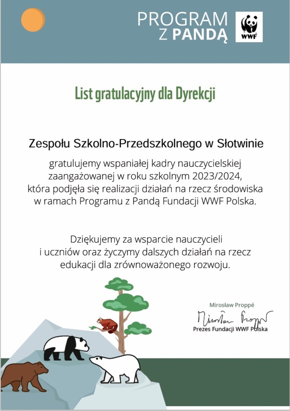 Program z Pandą Fundacji WWF Polska