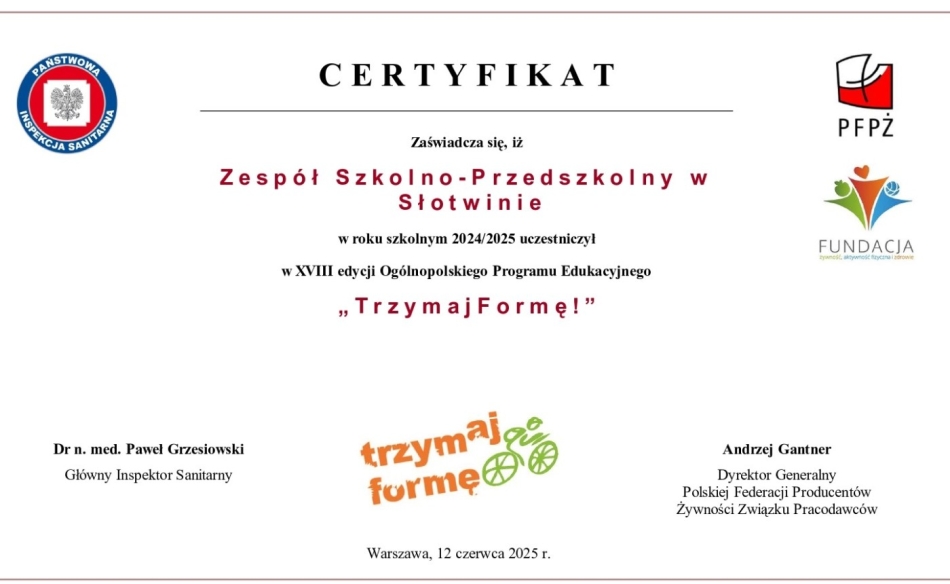 Trzymaj formę - certyfikat