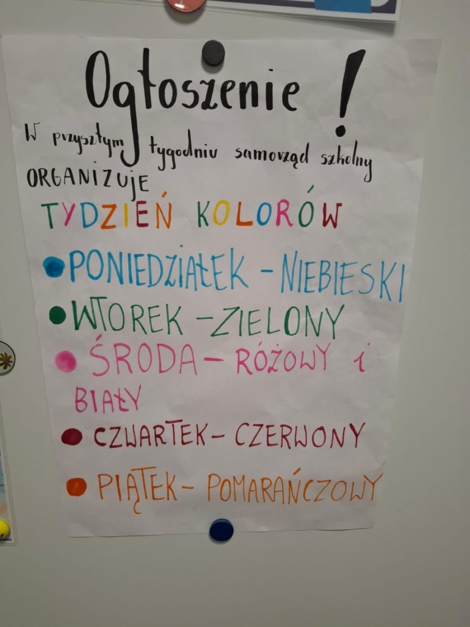 Tydzień Kolorów - akcja Samorządu Uczniowskiego.